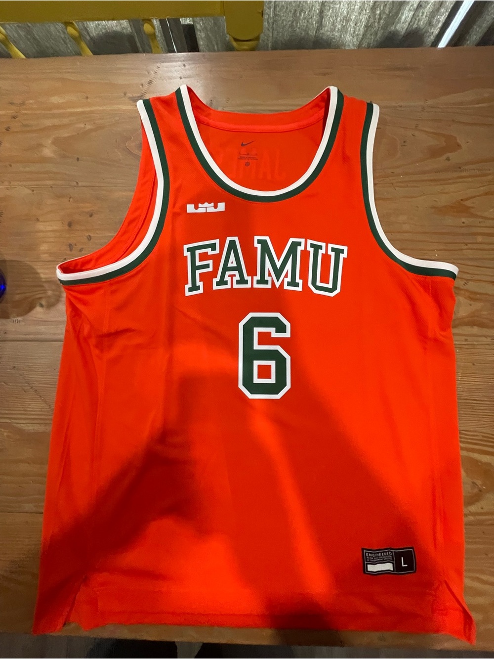 LeBron James FAMU Nike Orange Basketball Jersey with Green and White Trim